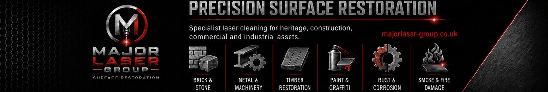 Major Laser Group — precision surface restoration for brick, stone, metal, timber, paint, graffiti, rust, smoke and fire damage